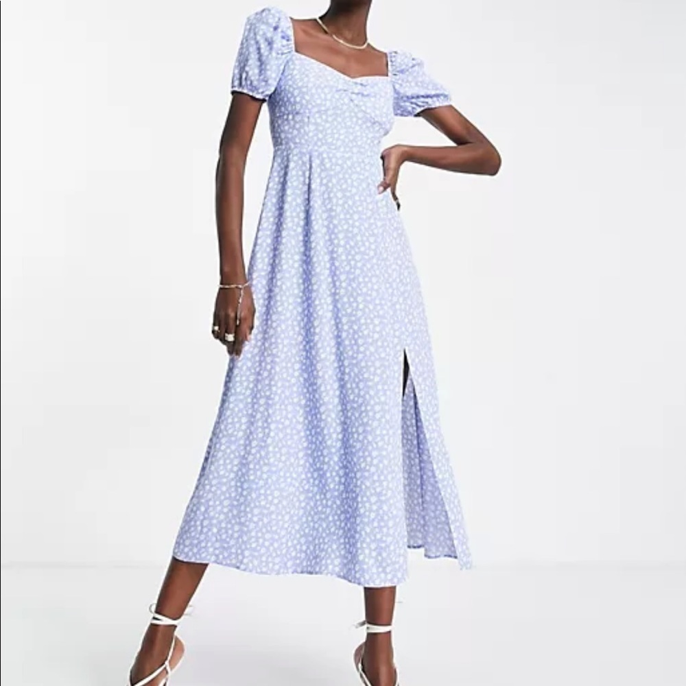 & Other Stories Puff Sleeve Midi Dress in Blue Floral Print NWT size 6